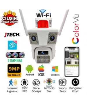 O-KAM 3033 (3MP+3MP+3MP) 9MP Wi-fi 3 Lens Alert PTZ