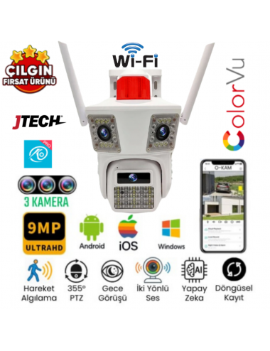 O-KAM 3033 (3MP+3MP+3MP) 9MP Wi-fi 3 Lens Alert PTZ