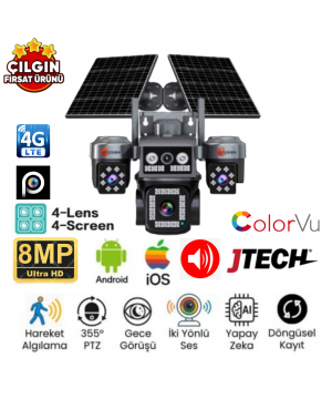 Esvision ES-5704 4Kamera 8MP AOV 4G Sim Kartlı Solar PTZ Akıllı Kamera