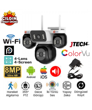 Esvision ES-5804 4Kamera 3Hareketli 8MP Wi-fi Model PTZ Akıllı Kamera