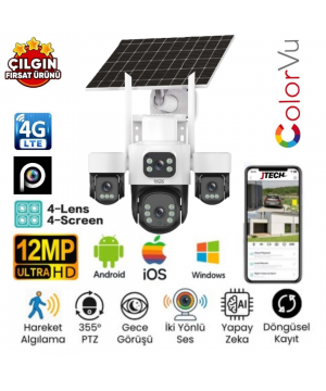 Inox X-14 4 Kamera 12MP 4K AOV eSİM Destekli 4G 2xSolar PTZ Akıllı Kamera