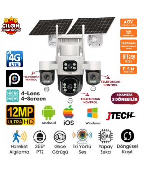 Inox X-24 4 Kamera 3 Motorize 12MP 4K AOV eSİM Destekli 4G 2xSolar PTZ Akıllı Kamera