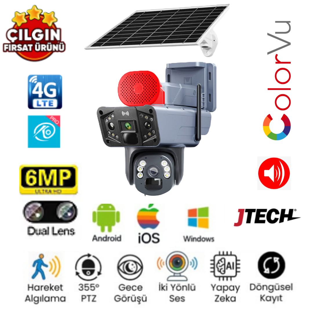 O-KAM 3815 6MP 4G Sim Kartlı Solar 2 Lens Alert PTZ