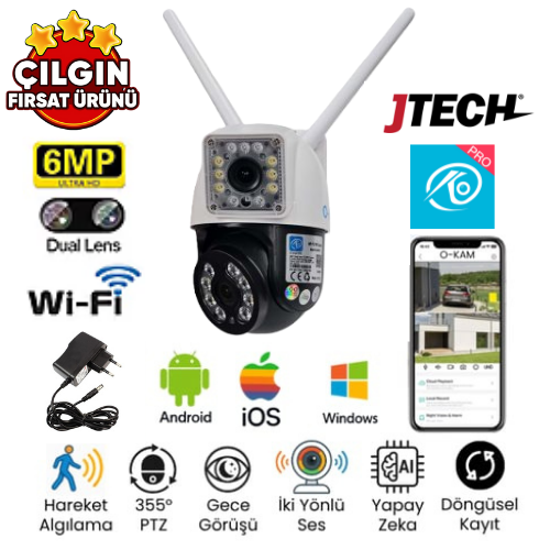 O-KAM 3012 (3MP+3MP) 6MP Wi-fi 2 Lens Alert PTZ