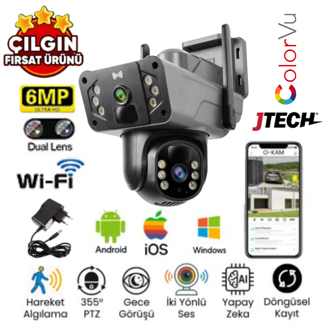 O-KAM 3024 (3MP+3MP) 6MP Wi-fi 2 Lens Alert PTZ