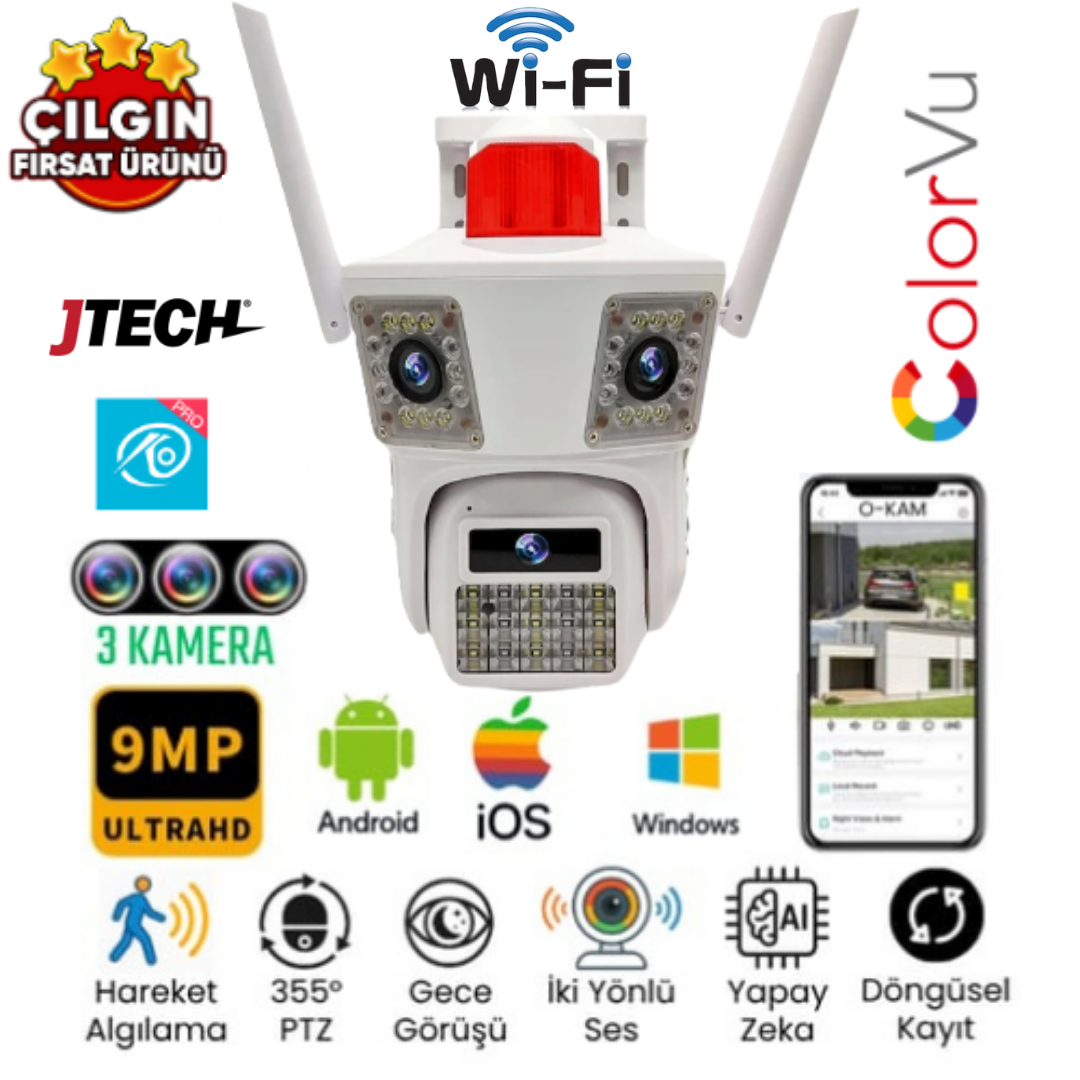 O-KAM 3033 (3MP+3MP+3MP) 9MP Wi-fi 3 Lens Alert PTZ