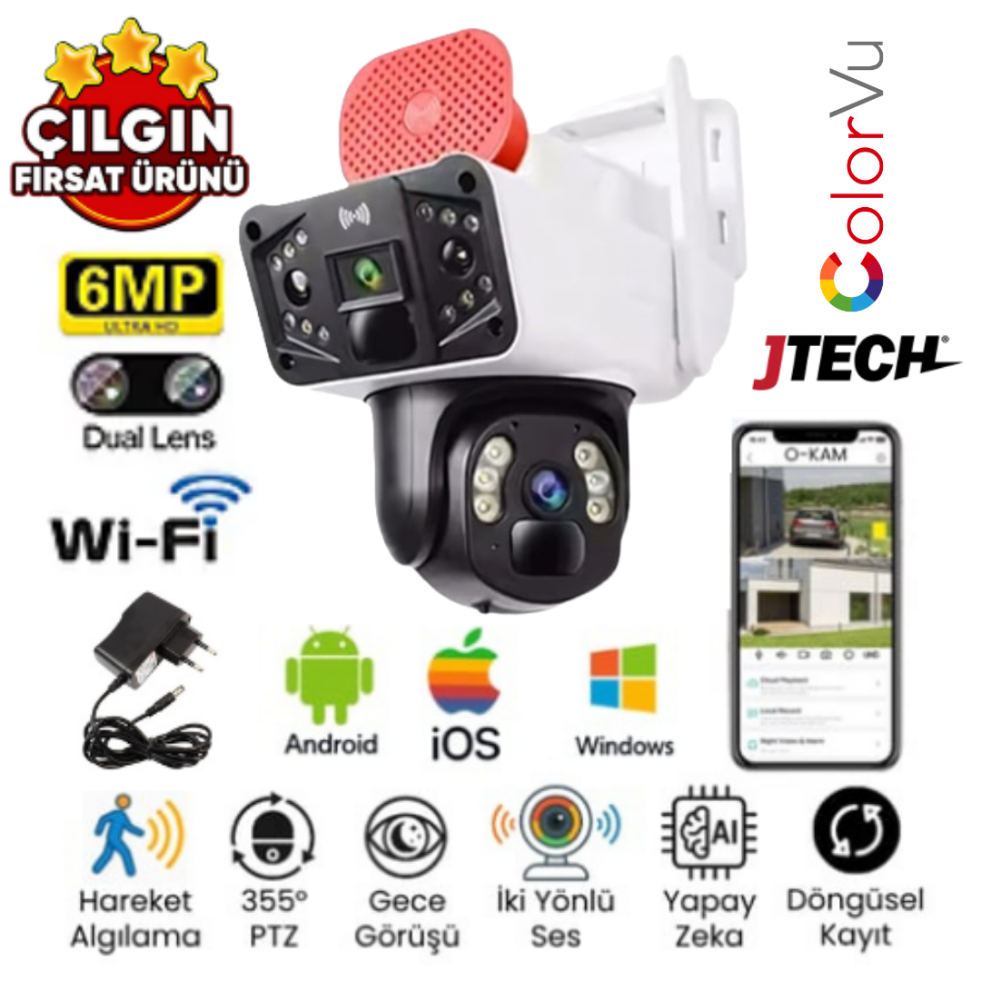 O-KAM 3041 (3MP+3MP) 6MP Wi-fi 2 Lens Alert PTZ