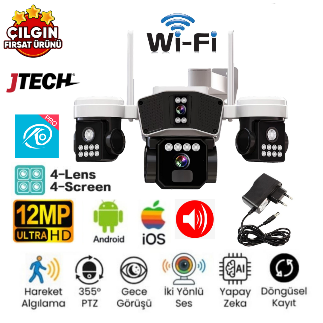 O-KAM 6064 (3MP+3MP+3MP+3MP) 12MP Wi-fi 4 Lens Alert PTZ Akllı Kamera