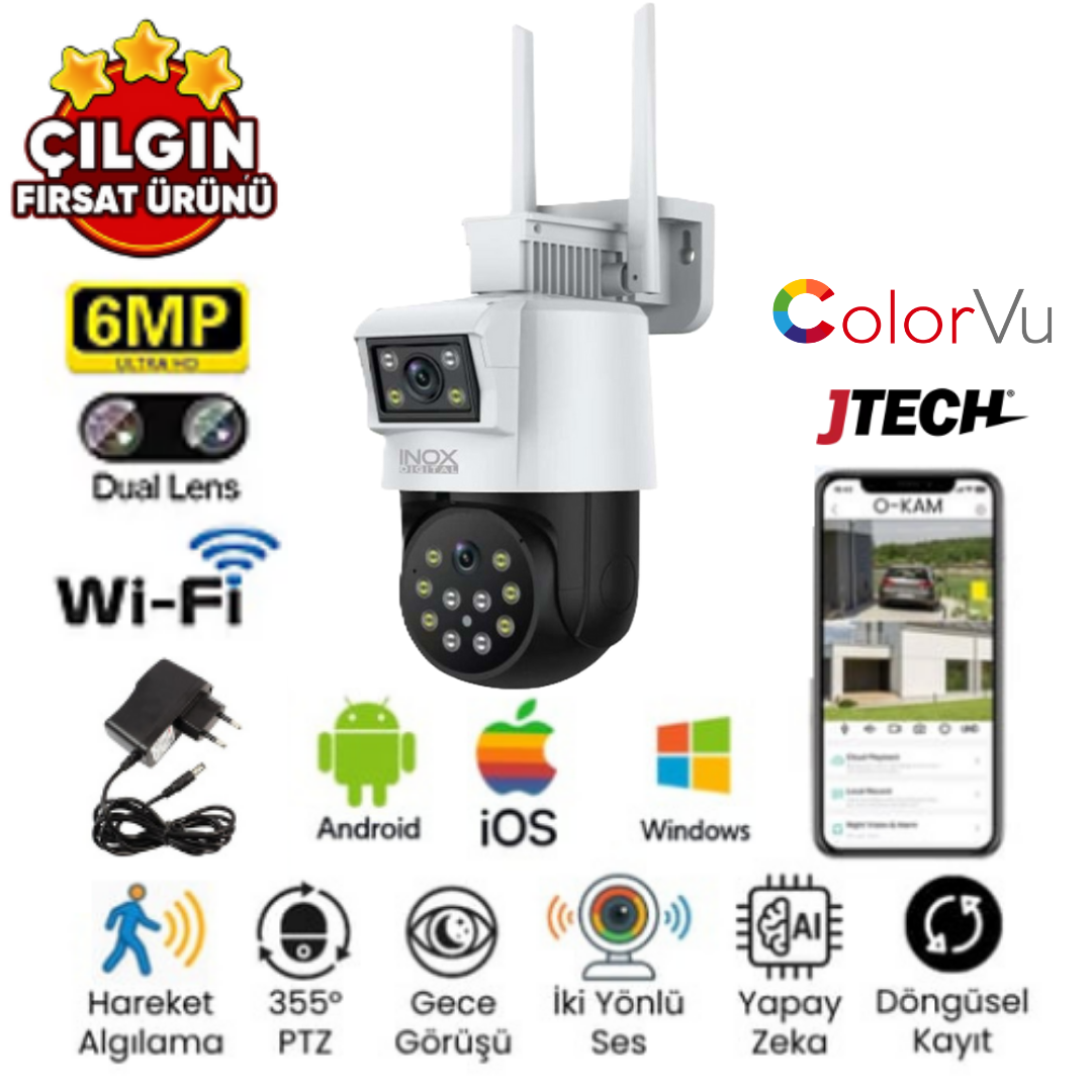 Inox X-102 3MPx2Kamera 6MP HD AOV Wi-fi PTZ Akıllı Kamera